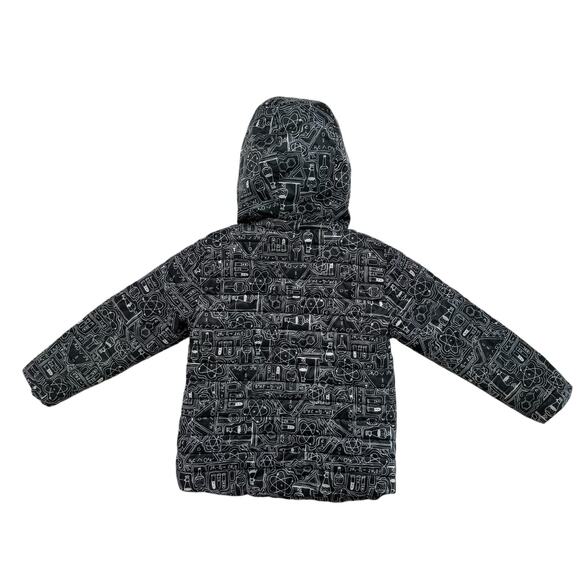 CAT & JACK Science STEM Puffer Jacket Size 3T Kids Black White Lined Hood - Picture 2 of 7